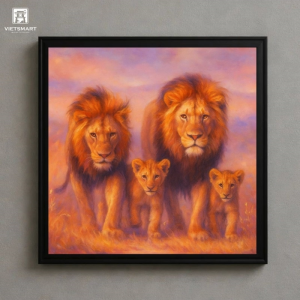 Tranh Nghệ thuật "Gia Đình Sư Tử" VIETSMART ART - Acrylic 70 x 80cm