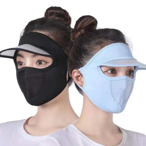 หมวกบังแดดฤดูร้อนของผู้หญิงที่มีหน้ากากไหมน้ำแข็งระบายอากาศแบบตาข่ายที่ครอบ Seluruh Wajah กันแดดกลางแจ้งหมวกสำหรับขี่จักรยานกันแดด