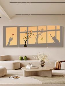 ภาพตกแต่งห้องนั่งเล่นสไตล์ใหม่อบอุ่นสุดเก๋พร้อมกรอบโลหะ ภาพสีบล็อกสามชิ้น ภาพสีสดใส ภาพถ่าย ภาพวาด ภาพฝังผ้า