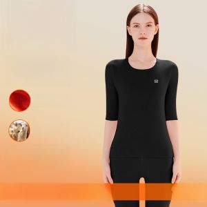 MiiOW | Warm Thermal Underwear Top For Women Fleece Lined Mid Sleeve Five Inch Catman De绒 Base Layer Shirt Soft Polyester Fiber