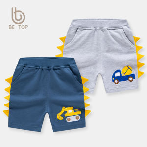 Summer New Cartoon 3D Embroidered Shorts for Boys Baby Excavator Five-Point Pants Korean Style Cotton Casual Pants for Kids