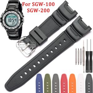 Resin Watch Strap For Casio SGW-100 100 SGW-200 Mens Sports Waterproof Rubber Pin Buckle Bracelet Band Accessories