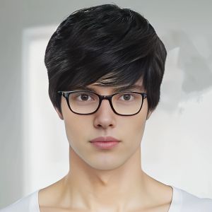 Wig for men and women Korean version Handsome student Short straight hair Short curly hair Mens wig cover