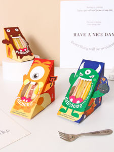 ธีมสัตว์ประหลาดสามเหลี่ยม Hollowed Out กล่องบรรจุภัณฑ์แซนวิชแบบใช้แล้วทิ้งใช้ในบ้านเด็กกล่องกระดาษ Bento สร้างสรรค์