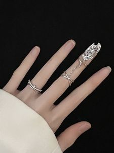 S925 Sterling Silver Trendy Design Nail Ring Set with Zirconia Stones Simple High-End Cool Female Fashion Jewelry Ring