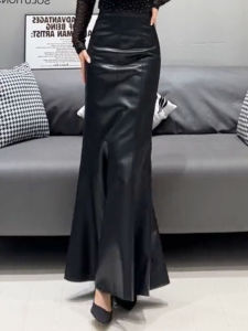 High Street Style PU Leather Skirt Fish Tail High Waist Bodycon Slimming Design Autumn New Arrival Womens Fashion Skirts