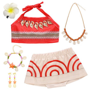 Toddler Moana Cosplay Costume Set Baby Girls Vaiana Strapless Bellyband Skirt Suits Children Birthday Holiday Role Play Clothes