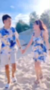 B22147 เซทคู่ 2 ชิ้น เสื้อฮาวาย + เดรสสั้นผูกไหล่ ลายหินอ่อน2-piece set: Hawaiian shirt + short dress with shoulder tie marble pattern