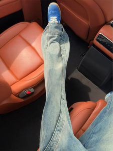 ZHUOCAN | Quần Jeans Denim Mở Cúc Xanh Retro