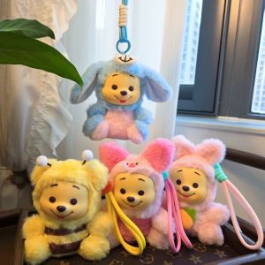 Disney 12cm Winnie the Pooh hand rope series plush key chain pendant cute doll accessories Christmas birthday toy gifts