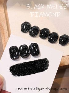 10ML 1-6PCS Autumn Whitening Popular Black Crushed Diamond Gel Nail Polish Strobe Black Glitter Nail Glue UV Light Nails