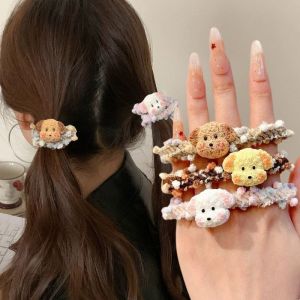 2Pcs Japanese Cartoon Hair Ring Cute Puppy Hair Tie Ins Girl Sweet Soft Hairband Headdress