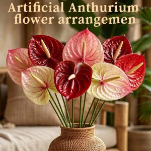 5Pcs 3D Soft Rubber Material Artificial Anthurium Strelitzia Lotus Flowers Wedding Hall Layout Wedding Home Decoration Artificial Flower