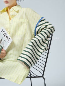 GULILI | Spliced Stripe Polo Long Sleeve Blouse Outwear