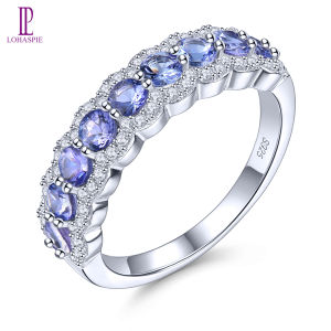 Lohaspie Jewelry Real 1.5 Carats 925 Silver Big Gemstone Ring Natural Tanzanite Ring Purple Gemstone Ring Tanzanite Ring For Women Jewelry Ladies Ring Silver