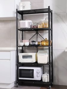 Multilevel folding kitchen storage rack 3/4/5 Folding storage rack with wheels Multifunctional folding storage rack Kitchen floor multilevel storage rack