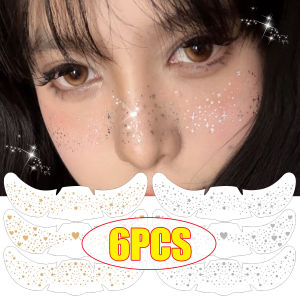 【Grilrigrin】6PCS Temporary Metallic Face Tattoo Stickers Glitter Fake Freckles Stickers for Women Silver Golden Laser Waterproof Face Makeup Tattoo
