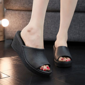 Soervimy Thick Heel Slippers Womens New 2025 Comfortable Beach Sandals Summer Anti-slip Outdoor Wear Casual PVC Material