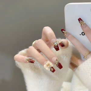 Fancy Handmade Wear Manicure Xiaohongshu Internet Celebrity New Arrival French Finished Products Lasting Rhinestone New Annual Leave Nail Sticker