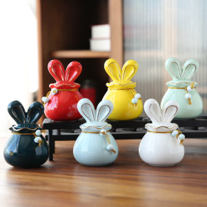 Business New Year Rabbit Seal Tea Canister Storage Jar Chinese Style Ceramic Tea Utensils Handmade Color Glaze Dehua County