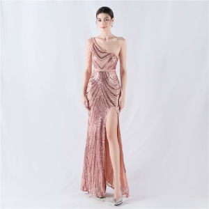 9Sbird Prom Gown For Women Single Shoulder Slant Neck High Fork Luxurious Dresses Look Expensive Female Evening Dress