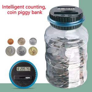 1PC Electronic Piggy Saving Box Digital LCD Counting Coin Bucke Jar Coins Storage Box For USD EURO Money Gifts Child Storage