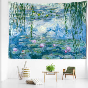 VIKAMA Summer Monet Water Lily Art Tapestry Hd Living Room Bedroom B&B Background Wall Room Decoration