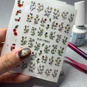 2Pcs Bohemian Nail Art Stickers Red Hibiscus Floral DIY Manicure Decorations Summer 3D Adhesive Nail Decals