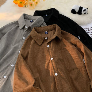 Corduroy Long Sleeve Shirt Mens Loose Casual Classic Style Pure Color Youth Trend Autumn Outerwear Coat for Teenagers