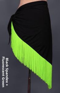 Adult Womens Tassel Trimmed Asymmetrical Latin Dance Skirt Half-length Belted Practice Skirt for Rumba Cha Cha Samba