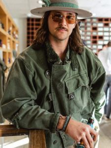 Maden American Vintage Motorcycle Jacket Mens Camouflage Outerwear Autumn Standard Fit Cotton Long Sleeve High Collar