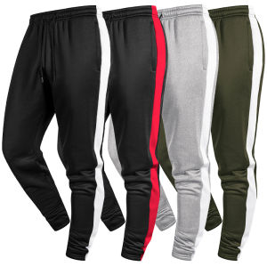 Mens Colorblock Patchwork Athletic Joggers Pants Trousers Fall Winter Cozy Warm Fleece Lined Sweatpants with Side Pockets