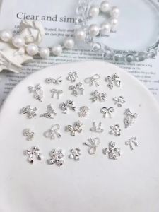 20PCS 3D Light Luxury Bow Alloy Nail Charms Minimalist Exquisite Line Bow Flower Nail Art Decorations for DIY French Cool Nails