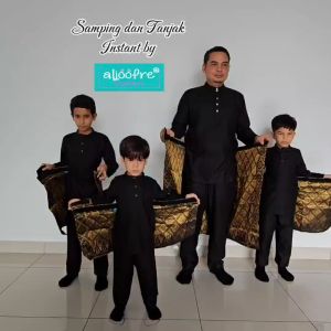 Tanjak Samping Songket Instant Budak Dewasa Aljoofre Sedondon Ayah Anak Adjustable Mudah Laras Pelekat Velcro Raya 2024