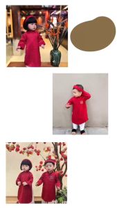 Áo dài tết bé gái áo dài cách tân cho bé trai lụa gấm hoa dây kèm mấn đội đầu dễ thương cho bé-Happy Home 4U