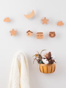 Nordic Real Wood Hook Door Back Clothes Hat Hook Storage Rack Traceless Wooden Clothes Hook No Punching Required Kitchen