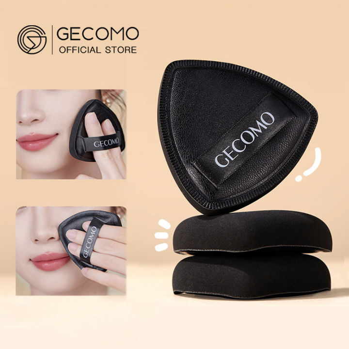 GECOMO PU Leather Makeup Puff ,Triangular Arc Design, Save Liquid Foundation Quickly Makeup Application