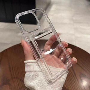 กรณีที่โทรศัพท์ของผู้ถือช่องเสียบบัตร HOCE สำหรับ iPhone 17 16 15 14 13 12 11 Pro Max 14 15 16 Plus 17เคสแอร์บัมเปอร์แบบนิ่มคริสตัลแข็งแบบใสฝาครอบด้านหลังอะคริลิค