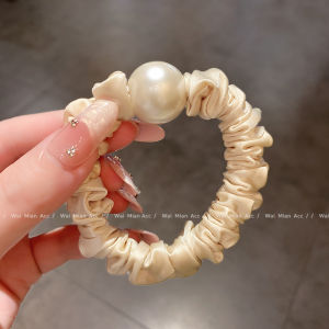 2025 New Versatile Satin Pearl Hair Ties Womens Fashionable Elastic Hair Bands Korean Style Fresh out Accessories