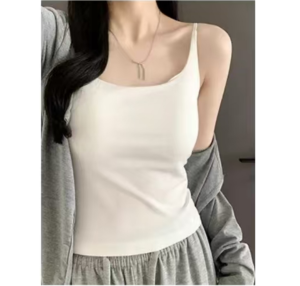 เสื้อกล้ามสายเดี่ยวแบบปรับได้สีเทาพร้อมแผ่นเสริมหน้าอกสำหรับผู้หญิงในช่วงฤดูร้อน เสื้อชั้นในสีขาว ใส่ได้ทั้งในและนอก ทรงเข้ารูป เสื้อผ้าทำงาน