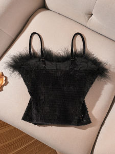 Shiny Sequin Womens Short Crop Top Vest Innerwear Outerwear Sweet Style Slim Fit Fashionable Innerwear for Young Women