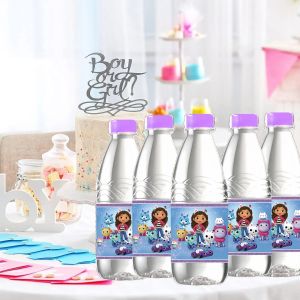 Gabby Dollhouse Water Bottle Label Stickers Birthday Decoration Gabby Cat Glass Waterproof Stickers for Kids Girl Party Supplies