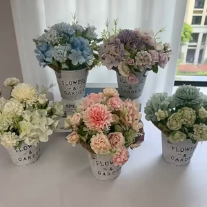 SG Specool® Artificial Potted Flowers Fake Flower Iron Vase Pot Bonsai for Home Decor Wedding Windowsill