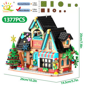 HUIQIBAO 1377Pcs City Christmas House MOC Model Building Blocks DIY Santa Claus Decorative Construction Bricks Toys Adult Gift
