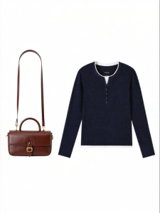 Purcotton | Henley Neck Cotton Long Sleeve Womens T Shirt