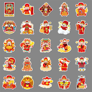 New Year Festive Red Cartoon Water-Proof DIY Computer Scrapbooking Stickers 50 Pieces Wealth God Decoration Home Decor