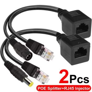 2Pcs POE Power-over-Ethernet Splitter for Surveillance Equipment With Video Power Adapter Cable Supply Module Injector for IP Camera Extender