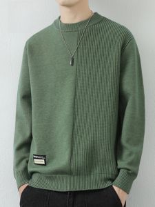 ROMON | Lormen Mens Round Neck Knitwear Winter Fashion Casual Thick Warm Base Layer Shirt Pure Color Comfortable Breathable Long Sleeve