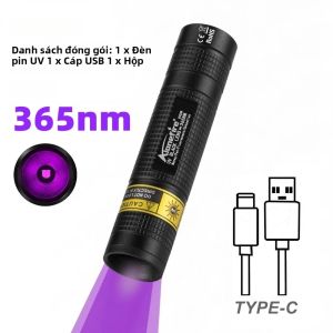 Đèn Pin UV Mini 365nm Đèn Đen Sạc USB Đèn LED Dùng Cho Móng Tay Phát Hiện Nước Tiểu Thú Cưng Nấm Da Mèo Tiền Giả Bọ Cạp Quặng