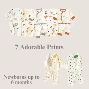 CleverMama Cozy Cotton Baby Pajama Set with Tie Closure and Animal Print for 0-6 Months